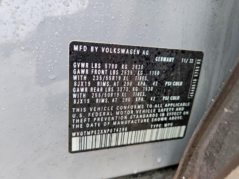 Aukcja sprzedaży 2022 Volkswagen Id.4, vin: WVGTMPE2XNP074296, numer aukcji: 54683056