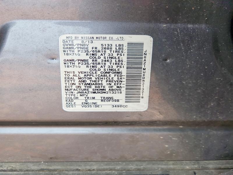2013 Nissan Murano მანქანა იყიდება აუქციონზე, vin: JN8AZ1MUXDW213218, აუქციონის ნომერი: 52423746