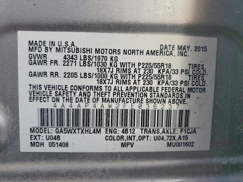 54486046 :رقم المزاد ، 4A4AP4AW2FE036237 vin ، 2015 Mitsubishi Outlander Sport مزاد بيع