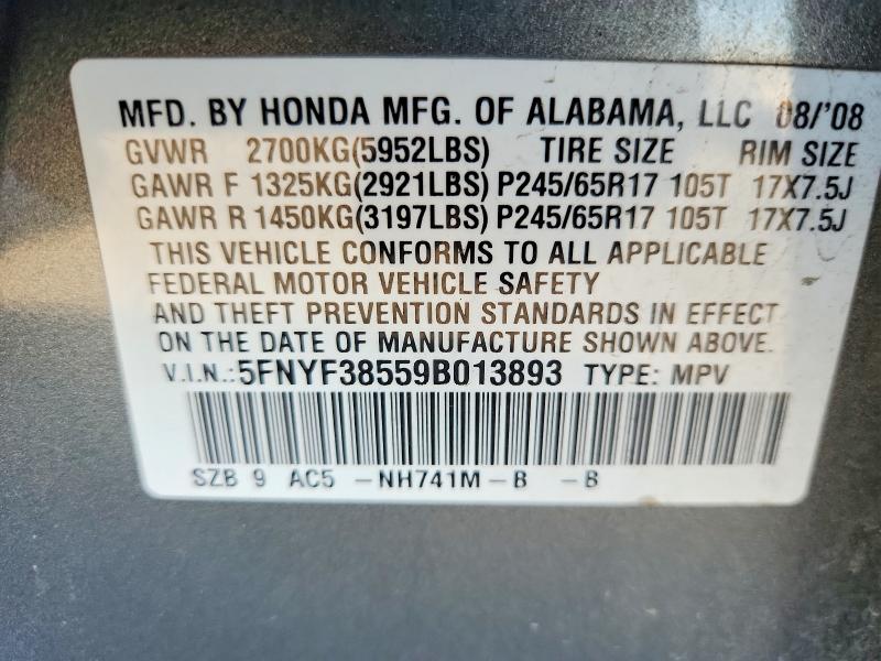 Продажа на аукционе авто 2009 Honda Pilot, vin: 5FNYF38559B013893, номер лота: 52715656