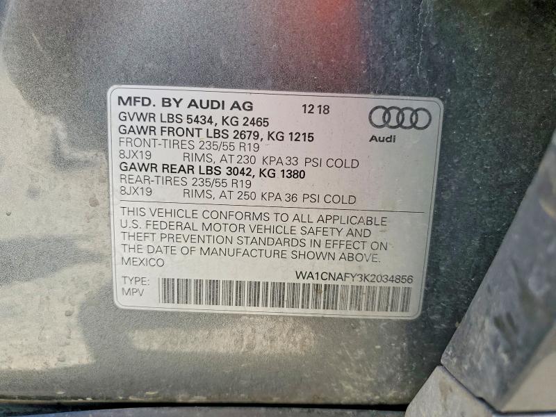 55151676 :رقم المزاد ، WA1CNAFY3K2034856 vin ، 2019 Audi Q5 مزاد بيع