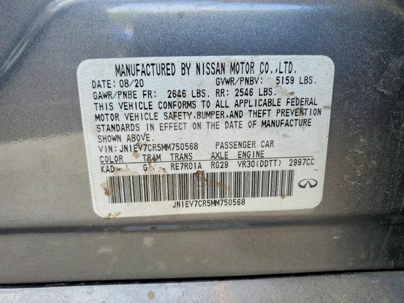 Aukcja sprzedaży 2021 Infiniti Q50, vin: JN1EV7CR5MM750568, numer aukcji: 52821086