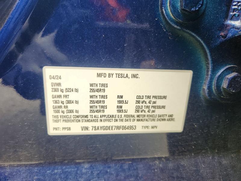 Продажа на аукционе авто 2024 Tesla Model Y, vin: 7SAYGDEE7RF064953, номер лота: 53820646
