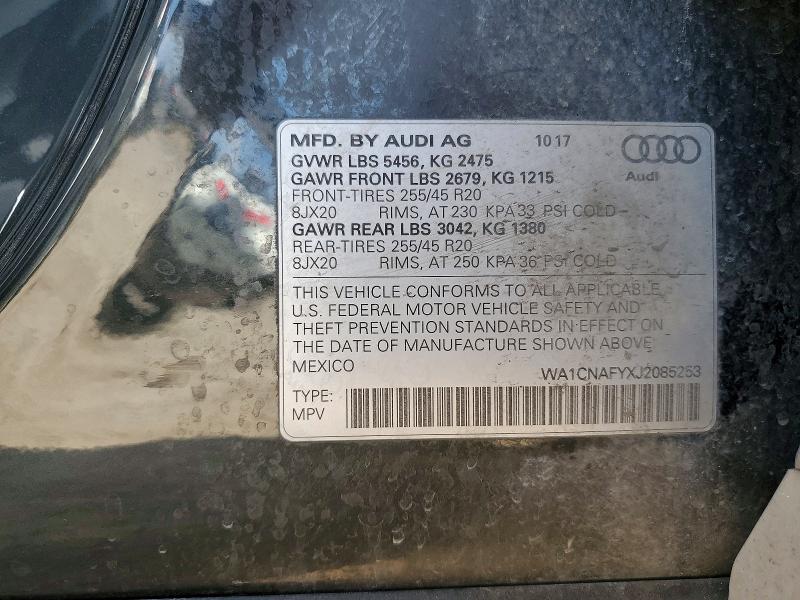 53852666 :رقم المزاد ، WA1CNAFYXJ2085253 vin ، 2018 Audi Q5 مزاد بيع