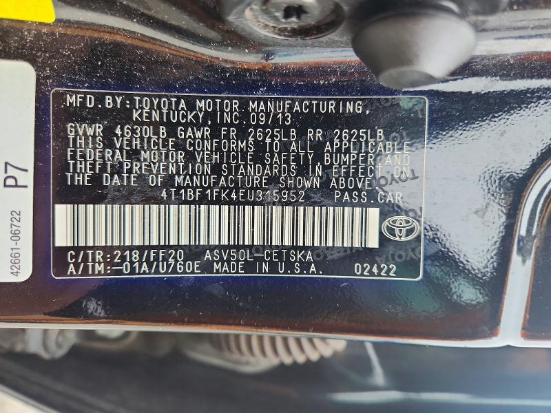 Продажа на аукционе авто 2014 Toyota Camry, vin: 4T1BF1FK4EU315952, номер лота: 55625766