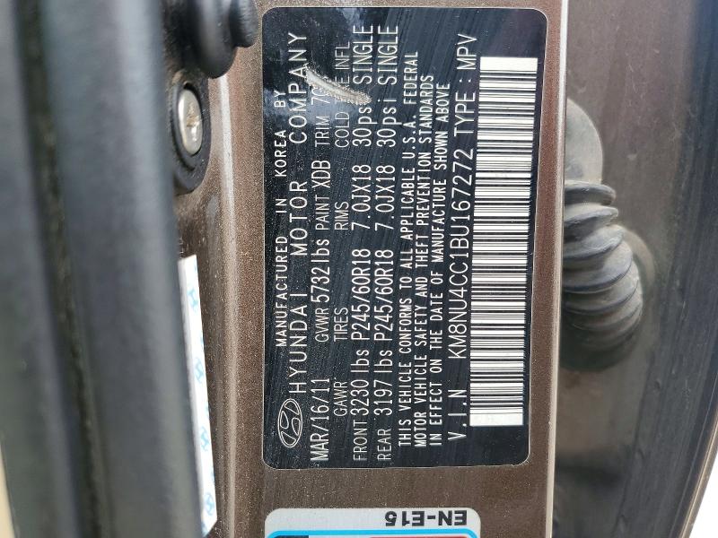 52881796 :رقم المزاد ، KM8NU4CC1BU167272 vin ، 2011 Hyundai Vc253-jsht مزاد بيع