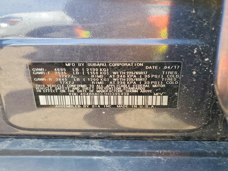 Aukcja sprzedaży 2017 Subaru Outback, vin: 4S4BSACC1H3395438, numer aukcji: 54400216