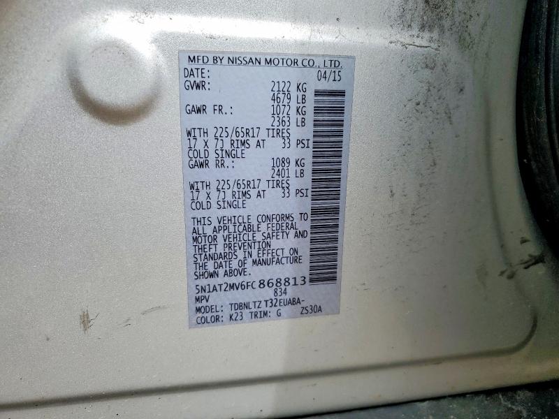Aukcja sprzedaży 2015 Nissan Rogue, vin: 5N1AT2MV6FC868813, numer aukcji: 51611866