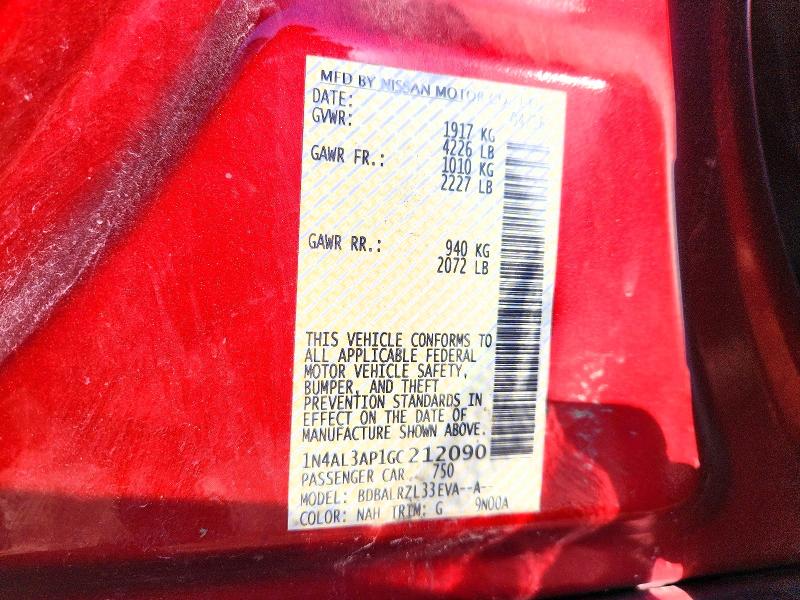2016 Nissan Altima მანქანა იყიდება აუქციონზე, vin: 1N4AL3AP1GC212090, აუქციონის ნომერი: 52160656