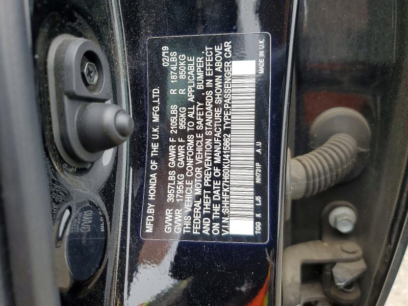 52527846 :رقم المزاد ، SHHFK7H60KU415862 vin ، 2019 Honda Civic مزاد بيع