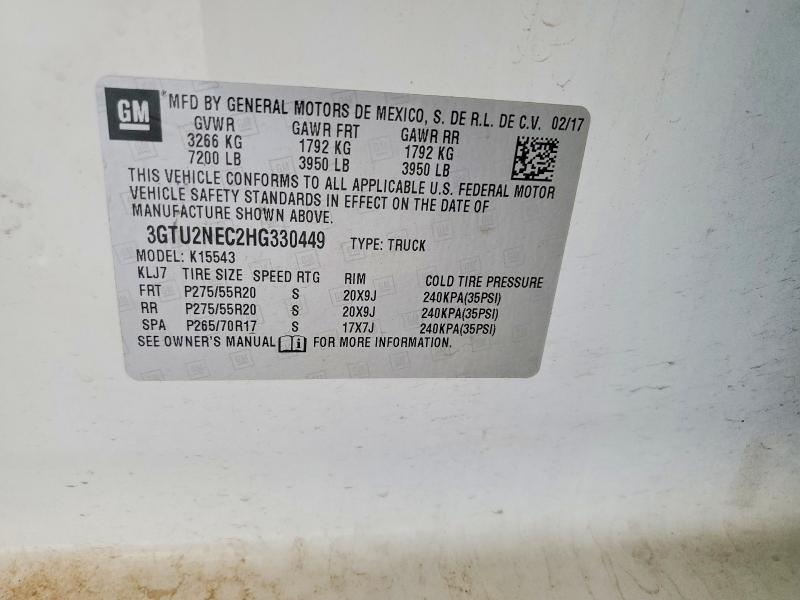 Продаж на аукціоні авто 2017 Gmc Sierra, vin: 3GTU2NEC2HG330449, номер лоту: 52490416