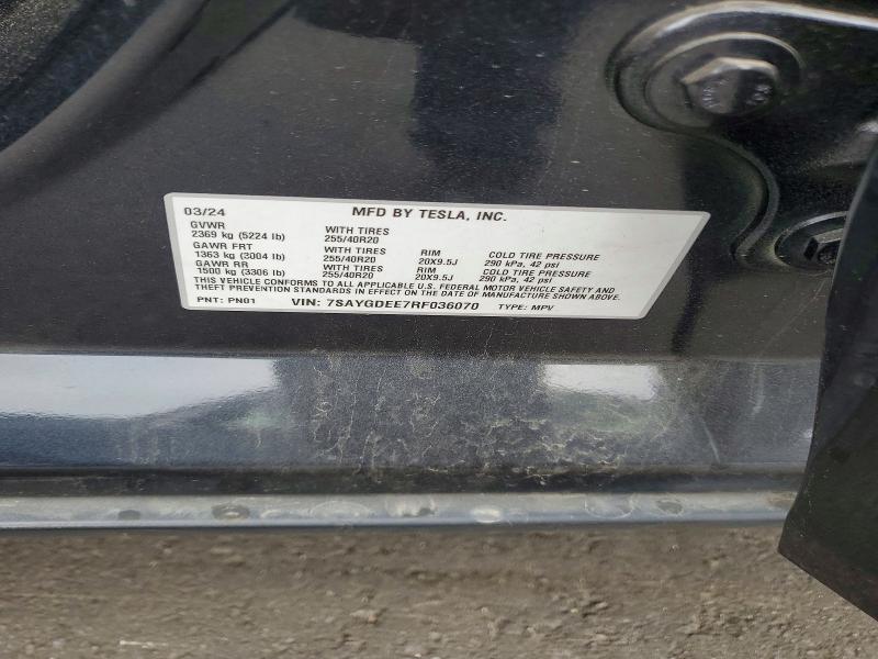 54003606 :رقم المزاد ، 7SAYGDEE7RF036070 vin ، 2024 Tesla Model Y مزاد بيع