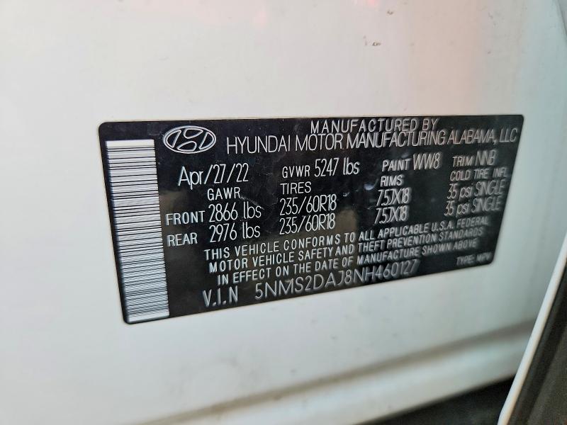 Продажа на аукционе авто 2022 Hyundai Santa Fe, vin: 5NMS2DAJ8NH460127, номер лота: 54481336