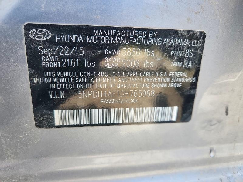 53025786 :رقم المزاد ، 5NPDH4AE1GH765968 vin ، 2016 Hyundai Elantra مزاد بيع