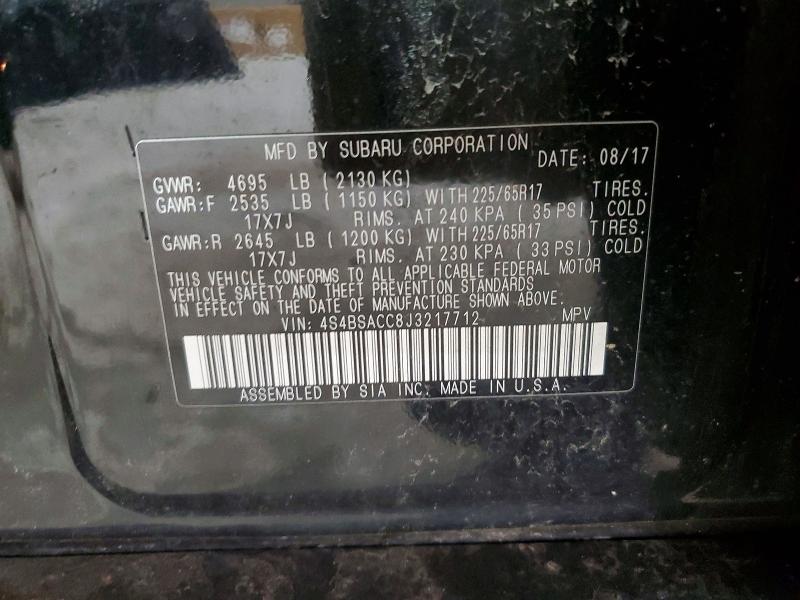 2018 Subaru Outback მანქანა იყიდება აუქციონზე, vin: 4S4BSACC8J3217712, აუქციონის ნომერი: 53164846