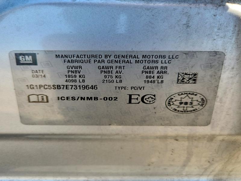 54773986 :رقم المزاد ، 1G1PC5SB7E7319646 vin ، 2014 Chevrolet Cruze مزاد بيع