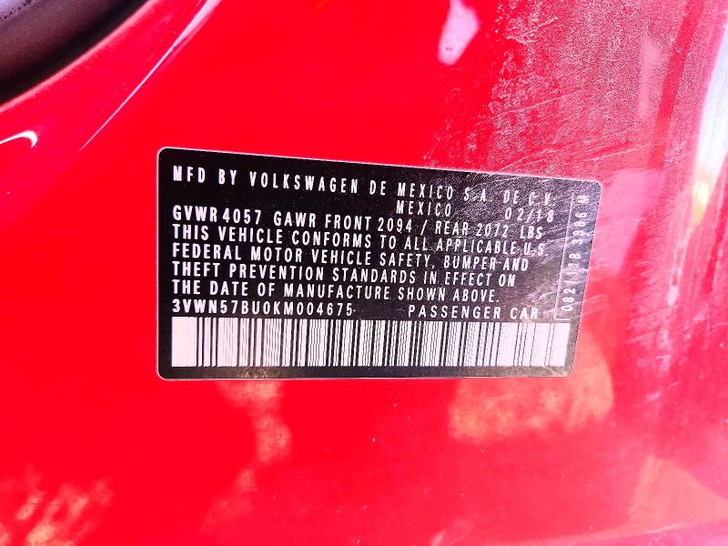 2019 Volkswagen Jetta მანქანა იყიდება აუქციონზე, vin: 3VWN57BU0KM004675, აუქციონის ნომერი: 52914576