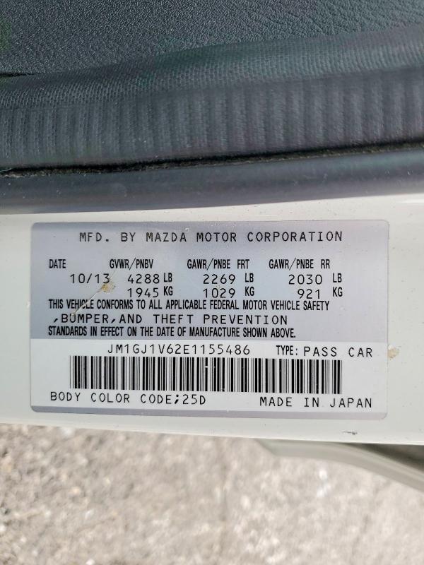 Aukcja sprzedaży 2014 Mazda 6, vin: JM1GJ1V62E1155486, numer aukcji: 53049566