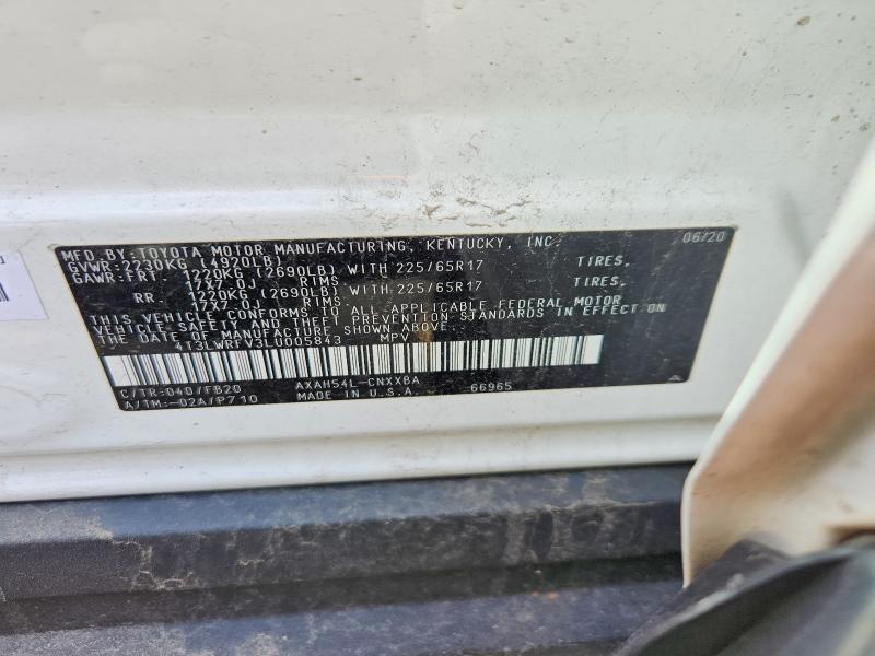 2020 Toyota Rav4 მანქანა იყიდება აუქციონზე, vin: 4T3LWRFV3LU005843, აუქციონის ნომერი: 53803506