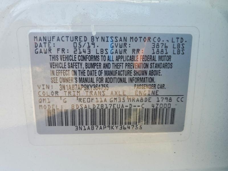 Aukcja sprzedaży 2019 Nissan Sentra, vin: 3N1AB7AP9KY364755, numer aukcji: 53999566