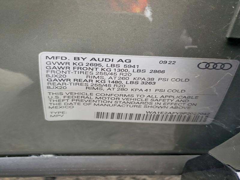 2023 Audi Q5 E მანქანა იყიდება აუქციონზე, vin: WA1E2AFY9P2022042, აუქციონის ნომერი: 53607436