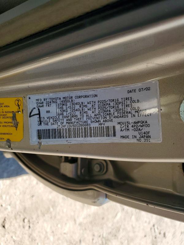 Aukcja sprzedaży 2002 Lexus Rx, vin: JTJHF10U920286683, numer aukcji: 52207106