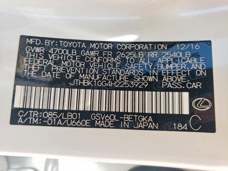 53916966 :رقم المزاد ، JTHBK1GG4H2253929 vin ، 2017 Lexus Es مزاد بيع