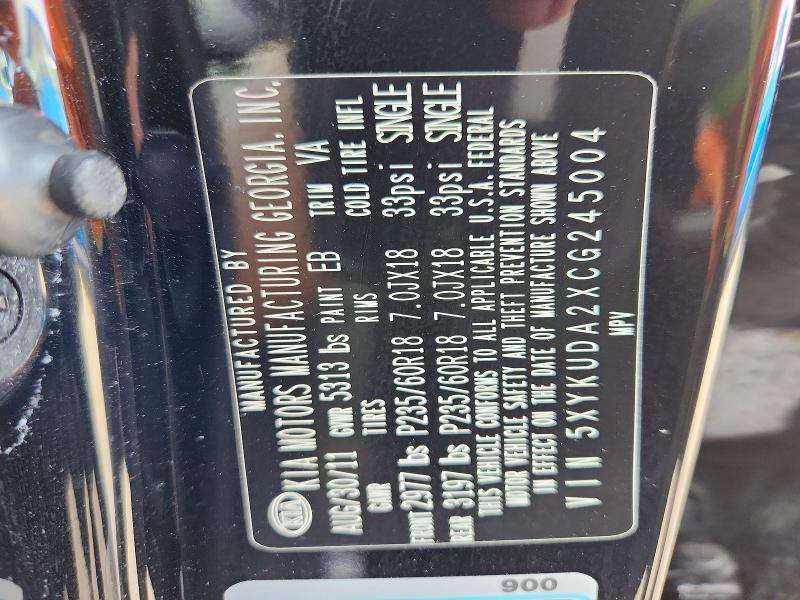 54154216 :رقم المزاد ، 5XYKUDA2XCG245004 vin ، 2012 Kia Sorento مزاد بيع