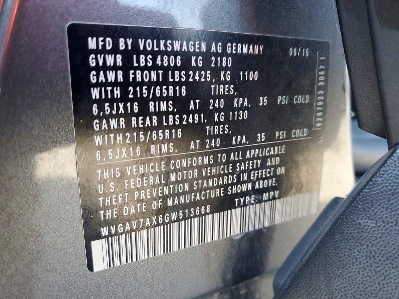 Продажа на аукционе авто 2016 Volkswagen Tiguan, vin: WVGAV7AX6GW513668, номер лота: 53060936