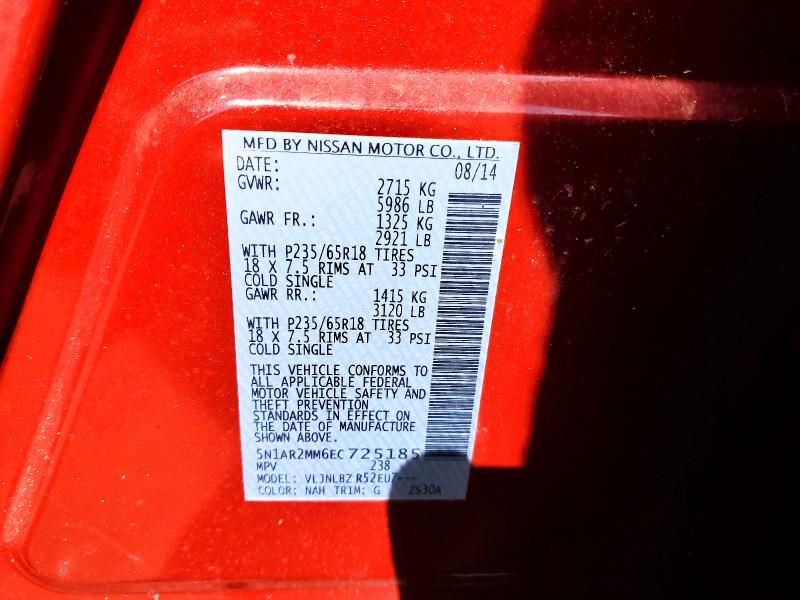Aukcja sprzedaży 2014 Nissan Pathfinder, vin: 5N1AR2MM6EC725185, numer aukcji: 53064246
