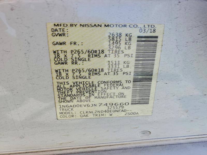 Aukcja sprzedaży 2018 Nissan Frontier, vin: 1N6AD0EV6JN749660, numer aukcji: 53768056