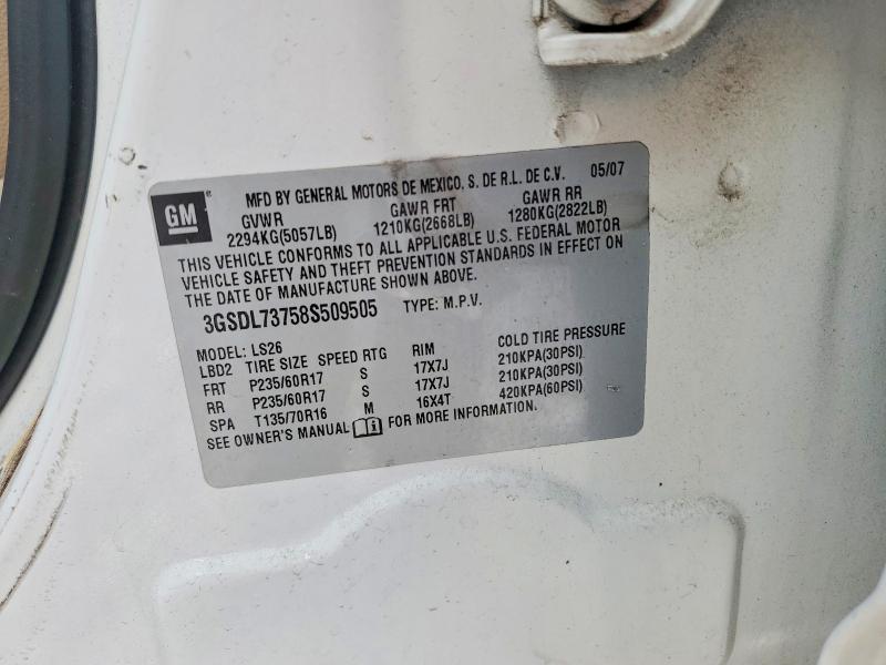 52054476 :رقم المزاد ، 3GSDL73758S509505 vin ، 2008 Saturn Vue مزاد بيع