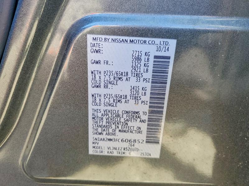 Auction sale of the 2015 Nissan Pathfinder, vin: 5N1AR2MM3FC606852, lot number: 52865256