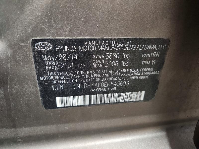 2014 Hyundai Elantra მანქანა იყიდება აუქციონზე, vin: 5NPDH4AE0EH543693, აუქციონის ნომერი: 53224616