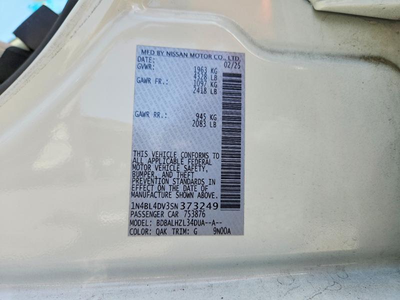 Продаж на аукціоні авто 2025 Nissan Altima, vin: 1N4BL4DV3SN373249, номер лоту: 53736136