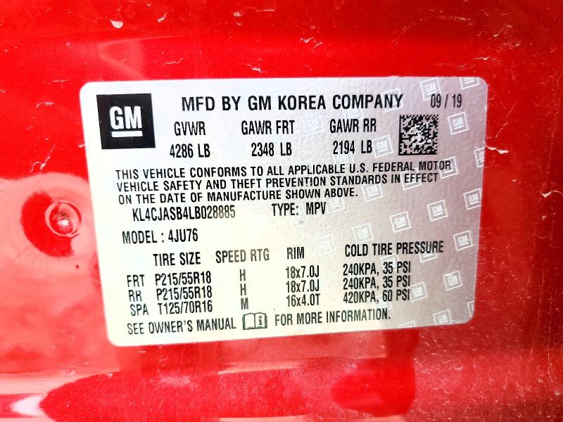 52045106 :رقم المزاد ، KL4CJASB4LB028885 vin ، 2020 Buick Encore مزاد بيع