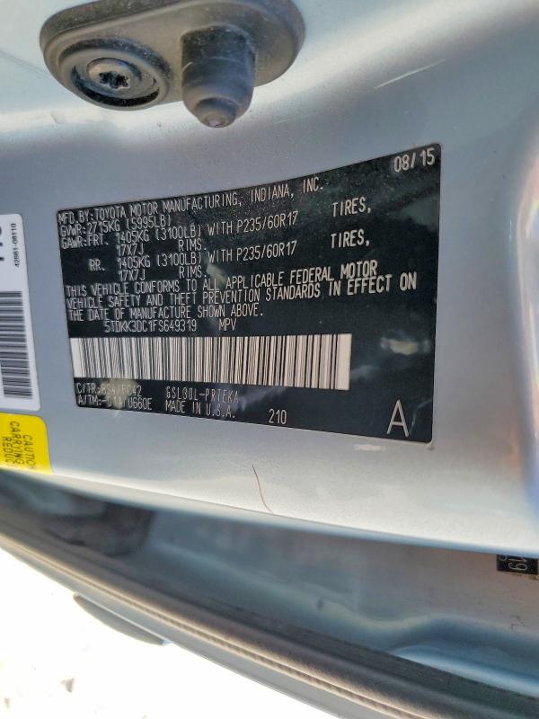 Продажа на аукционе авто 2015 Toyota Sienna, vin: 5TDKK3DC1FS649319, номер лота: 53707176