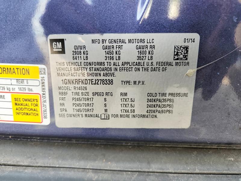 Продаж на аукціоні авто 2014 Chevrolet Traverse, vin: 1GNKRFKD7EJ278338, номер лоту: 54406296