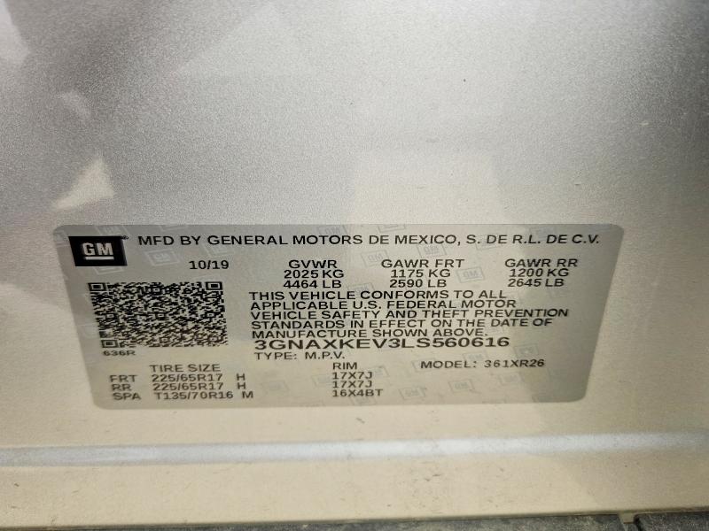 54333406 :رقم المزاد ، 3GNAXKEV3LS560616 vin ، 2020 Chev Equinox Lt1 مزاد بيع