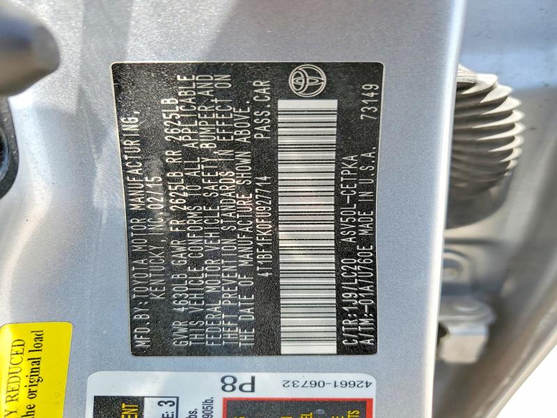 Aukcja sprzedaży 2015 Toyota Camry, vin: 4T1BF1FK0FU927714, numer aukcji: 53438736