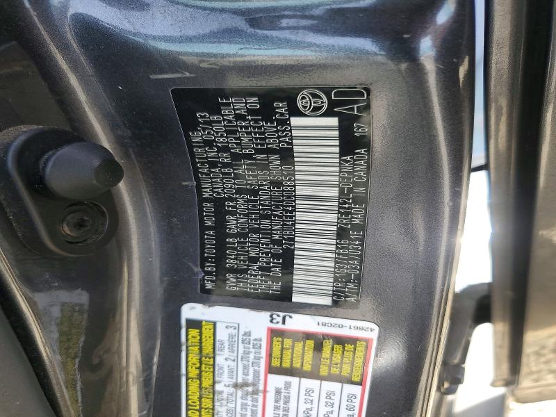 52245626 :رقم المزاد ، 2T1BU4EE4DC088510 vin ، 2013 Toyota Corolla مزاد بيع