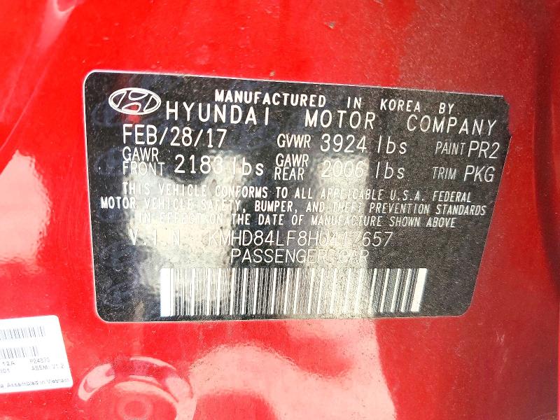 51294596 :رقم المزاد ، KMHD84LF8HU417657 vin ، 2017 Hyundai Elantra مزاد بيع