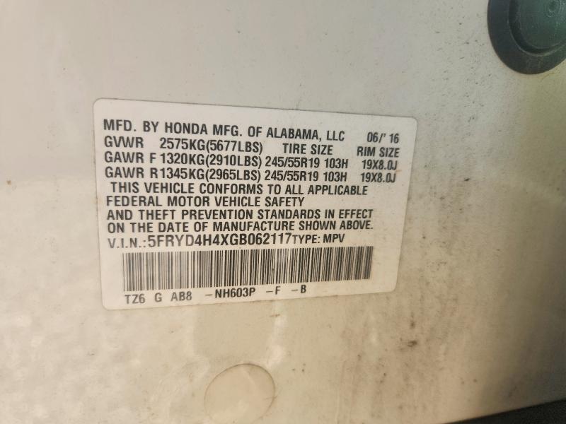 Продаж на аукціоні авто 2016 Acura Mdx, vin: 5FRYD4H4XGB062117, номер лоту: 52492266