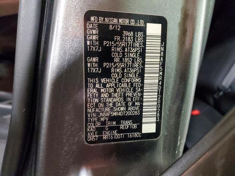 2013 Nissan Juke მანქანა იყიდება აუქციონზე, vin: JN8AF5MR4DT200283, აუქციონის ნომერი: 54775086