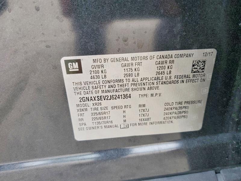 Продажа на аукционе авто 2018 Chevrolet Equinox, vin: 2GNAXSEV2J6241364, номер лота: 53373126