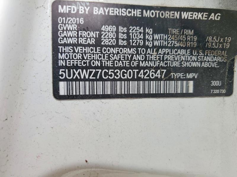 Auction sale of the 2016 Bmw X3, vin: 5UXWZ7C53G0T42647, lot number: 54471286
