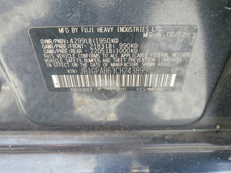 Продажа на аукционе авто 2012 Subaru Impreza Premium W/co, vin: JF1GPAB63CH243895, номер лота: 53083986
