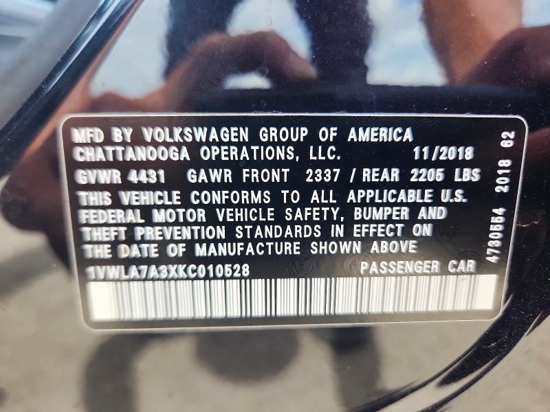 Продажа на аукционе авто 2019 Volkswagen Passat, vin: 1VWLA7A3XKC010528, номер лота: 55089036