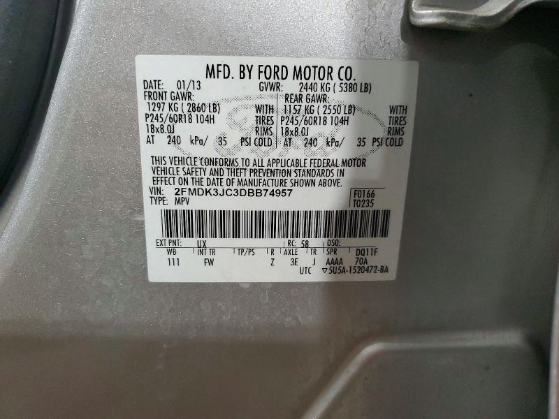 Aukcja sprzedaży 2013 Ford Edge, vin: 2FMDK3JC3DBB74957, numer aukcji: 52348256