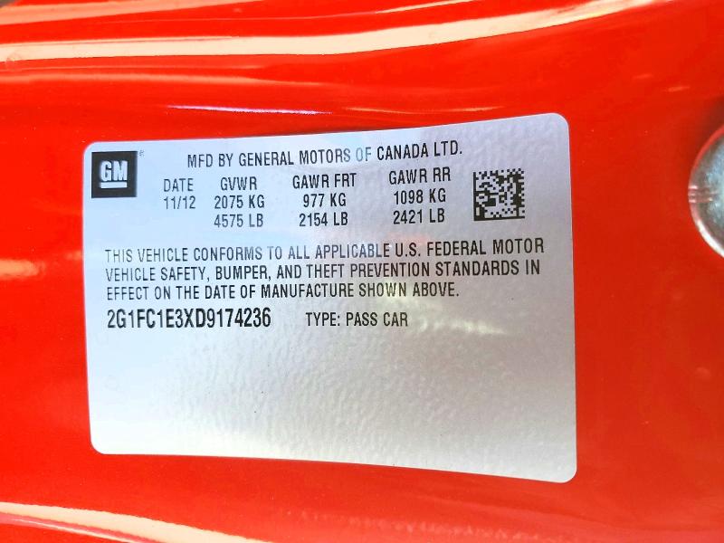 Aukcja sprzedaży 2013 Chevrolet Camaro, vin: 2G1FC1E3XD9174236, numer aukcji: 52368036